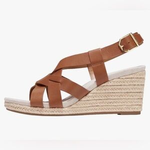 COLE HAAN $150 Women’s Crystal Brown Espadrille Wedge Sandals Size 9 New